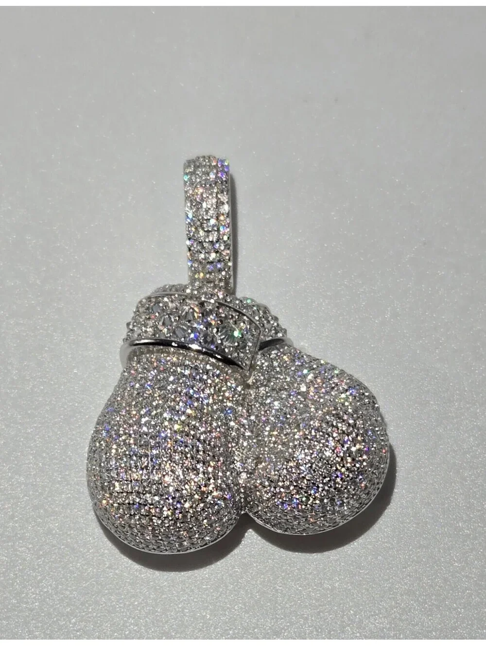 NEW Solid 925 Sterling Silver Boxing Gloves Pendant 8.0CTW VVS1 Moissanite Iced
